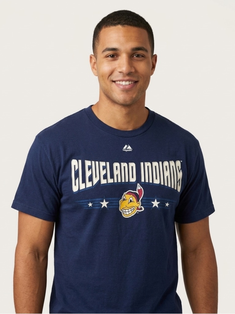 Vintage Majestic Cleveland Indians History T Shirt Medium Chief Wahoo Graphic